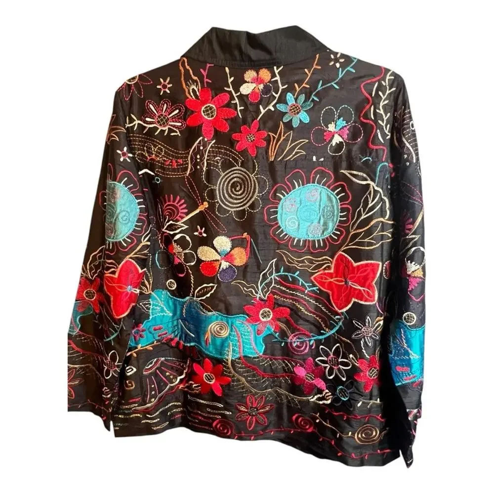 LAURA ASHLEY  Silk Floral Embroidered Women's Jacket or Top SZ M